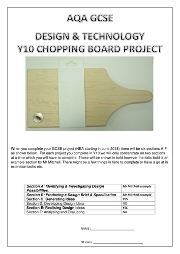 AQA Design & Technology 8552  (9-1): Specialist Technical/ Design & Making Principles MOCK Project 1