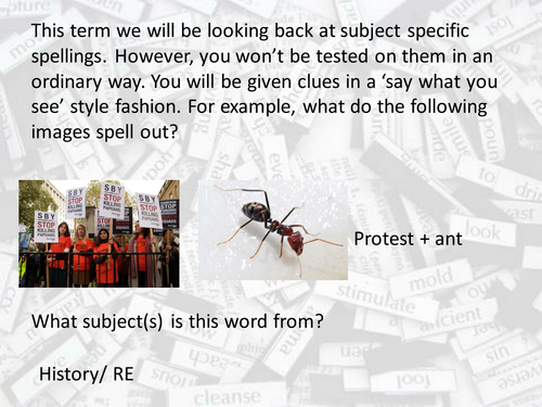 KS3 subject specific spellings - Literacy activities for whole school