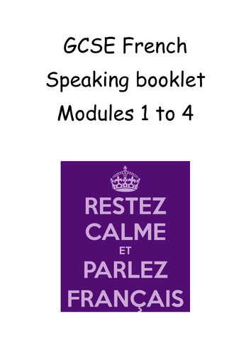 Edexcel GCSE 9-1 French speaking booklet Modules 1 to 4 Studio