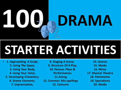 100 x Drama Starters Settlers Wordsearches IDEA Alphabet Brainstorm GCSE KS3 Keyword  Cover Lesson