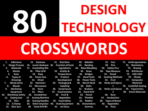80 Crosswords Design Technology Literacy KS3 GCSE Keyword Starters Settlers Crossword Cover Lesson