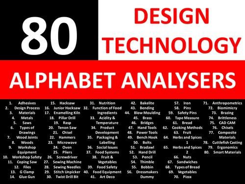80 Alphabet Brainstorm Analysers Design Technology Literacy KS3 GCSE Keyword Starters Cover Lesson