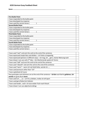 GCSE (Edexcel) Essay self assessment form