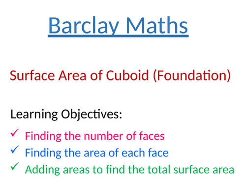 Surface Area of Cuboids (Foundation)