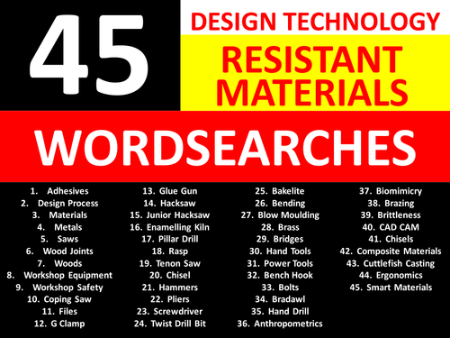 45 Wordsearches Resistant Materials Design Technology Literacy Keyword Starters Settlers Cover
