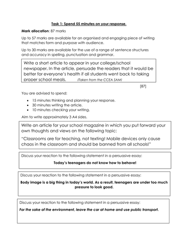 Writing for Purpose and Audience Sample Questions