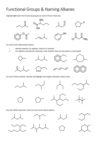 naming organic compounds with functional groups worksheet with answers