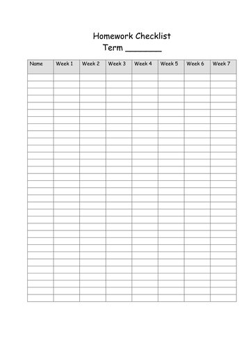 Homework, spellings and times table log