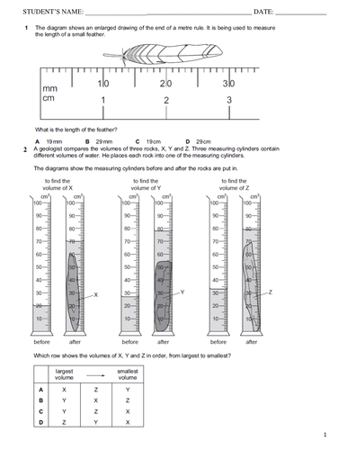 Measurement_Length and Time Activity/Assessment worksheets with answers