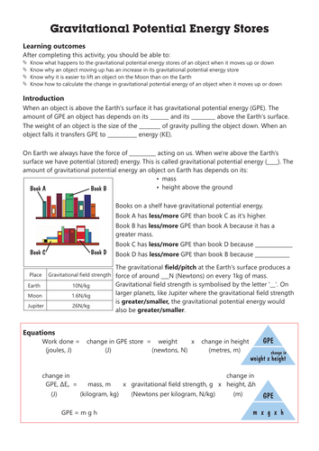 Gravitational potential energy worksheet