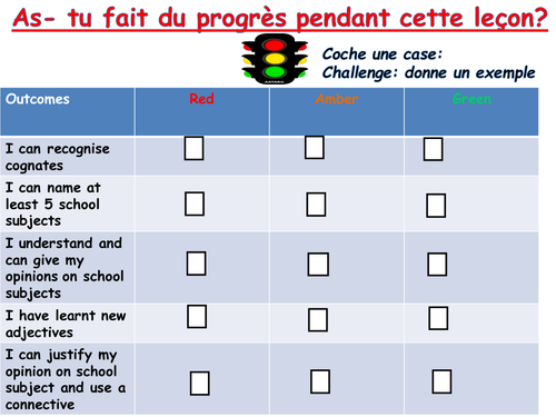 Easy progress tracker for a lesson on school subject year 7 in French