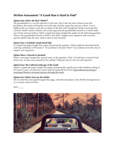 A Good Man Is Hard to Find&rdquo; Assessment Options | Teaching Resources