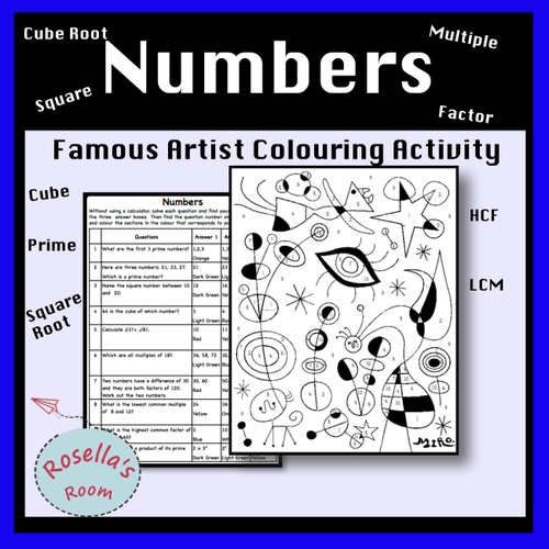 Factors, Multiples, Prime, Cube and Square Numbers - Colour by Number Activity