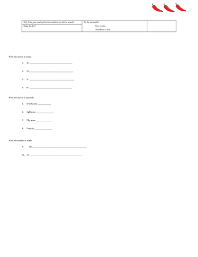 Yr 2 Read and Write Numbers to 100.