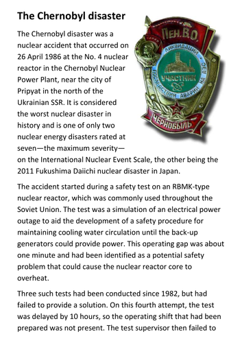 The Chernobyl disaster Handout