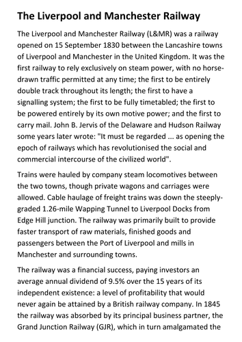 The Liverpool and Manchester Railway Handout