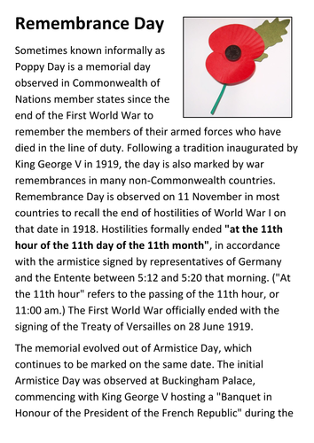 Remembrance Day Handout