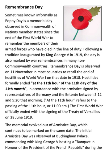 Remembrance Day Handout