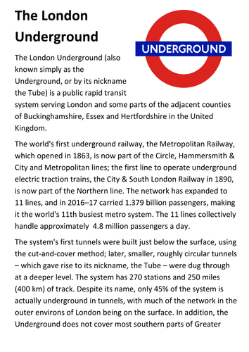 London Underground Handout