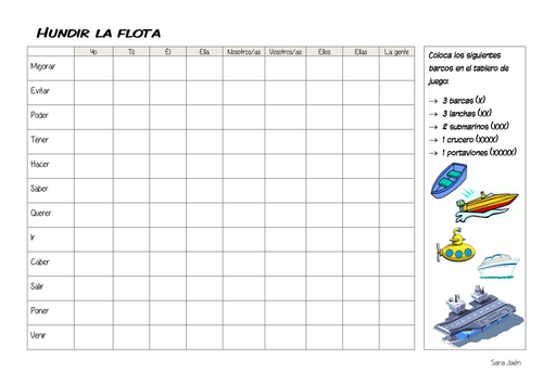 Spanish Future or Conditional tense game - Hundir la Flota