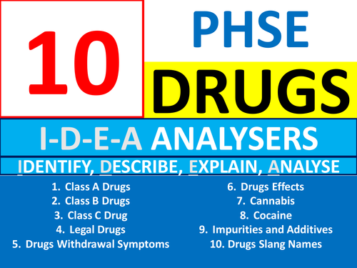 10 IDEA Analysers PHSE Drugs PHSEE Keyword Starters Homework Cover Settlers PSHE