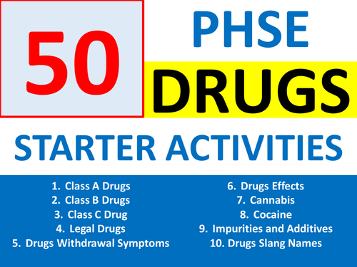 50 PHSE Drugs Starters Wordsearch Homework or Cover Lesson PHSEE Keywords PSHE Settlers