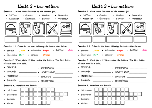 Au boulot - Les métiers - Worksheet