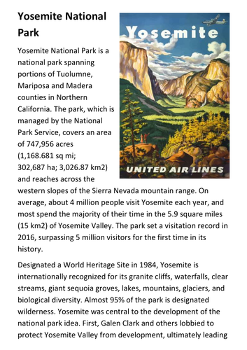 Yosemite National Park Handout