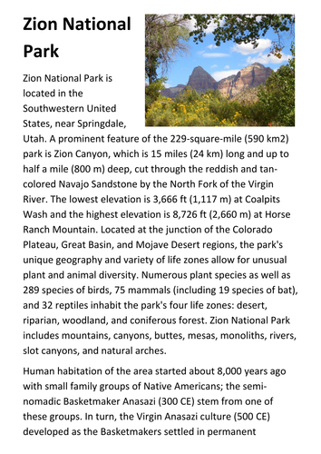 Zion National Park Handout