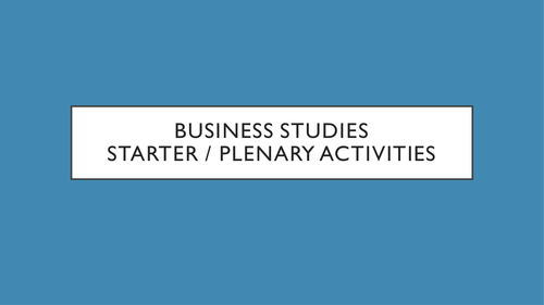 Business starter and plenary ideas