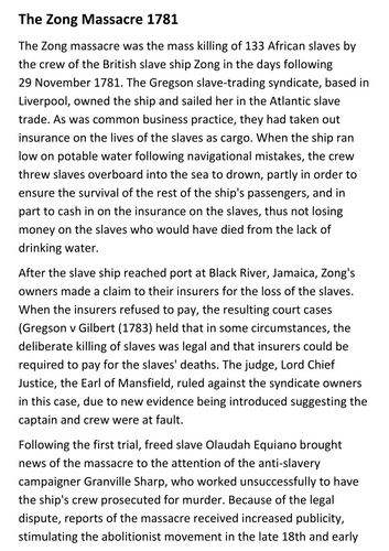 The Zong Massacre 1781 Handout