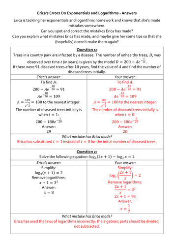 Erica's Errors On Exponentials and Logarithms