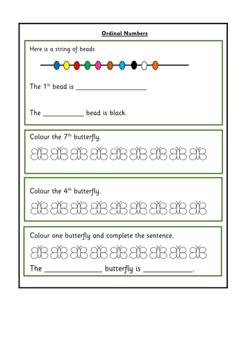 Ordinal Numbers Year 1 Worksheet