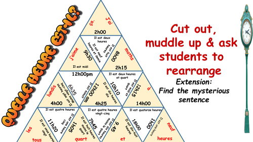 TARSIA GAME ON THE TIME IN FRENCH GREAT STARTER OR PLENARY