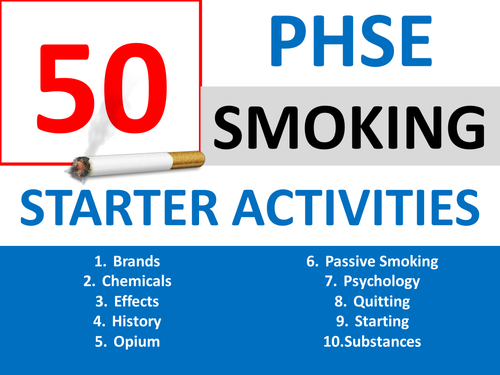 50 x PHSE Smoking Starters Wordsearch Crossword Anagram Alphabet Keyword Cover Settlers Drugs PSHE