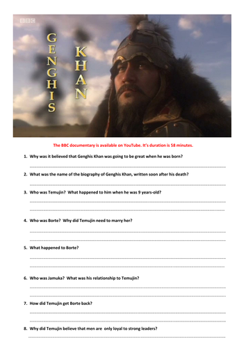 Genghis Khan video worksheet