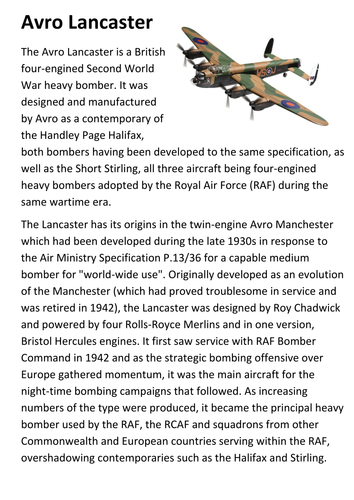 Avro Lancaster Handout