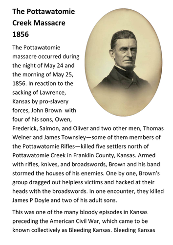 The Pottawatomie Creek Massacre 1856 Handout