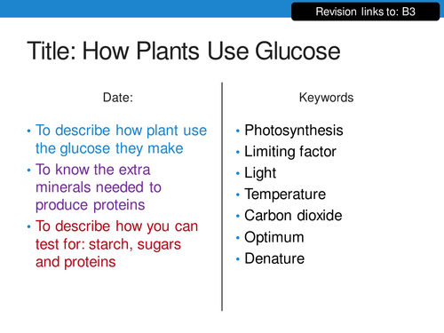 New 9-1 GCSE AQA Biology B8 How Plants Use Glucose