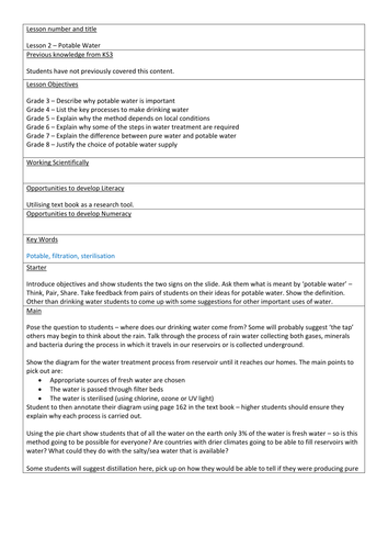 Potable Water AQA Trilogy 9-1