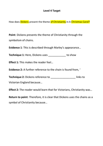 A Christmas Carol Supported Essay Writing Sheets Levels 4-6