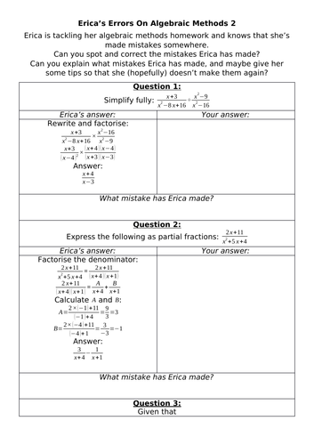 Erica's Errors On Algebraic Methods 2