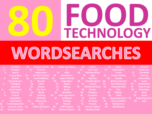 80 Food Technology Wordsearches Keyword Starters Settlers Wordsearch Cover Lesson Homework Plenary