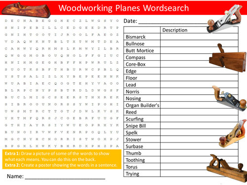 Woodworking Planes Wordsearch Design Resistant Materials Starter Settler Activity Homework Cover