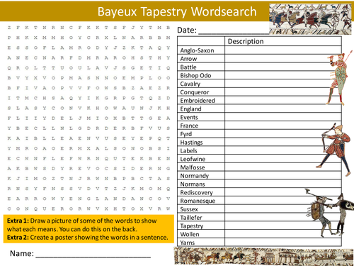The Bayeux Tapestry Wordsearch History Battle of Hastings Starter Settler Activity Cover Lesson