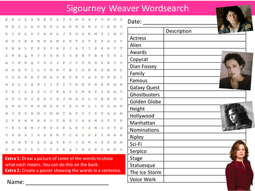Actress Sigourney Weaver Wordsearch Drama Starter Settler Activity Homework Cover Lesson