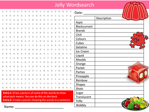 Jelly Wordsearch Food Technology Starter Settler Activity Homework Cover Lesson