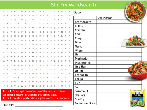 Stir Fry Wordsearch Food Technology Starter Settler Activity Homework Cover Lesson