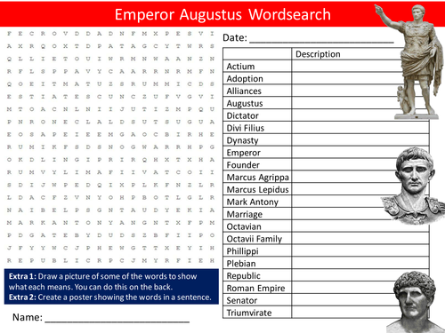 Emperor Augustus Wordsearch Roman History Starter Settler Activity Homework Cover Lesson