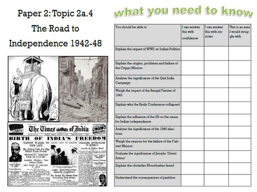 Edexcel Britain and India Topic 2a.4 The Road to  Independence 1942-48